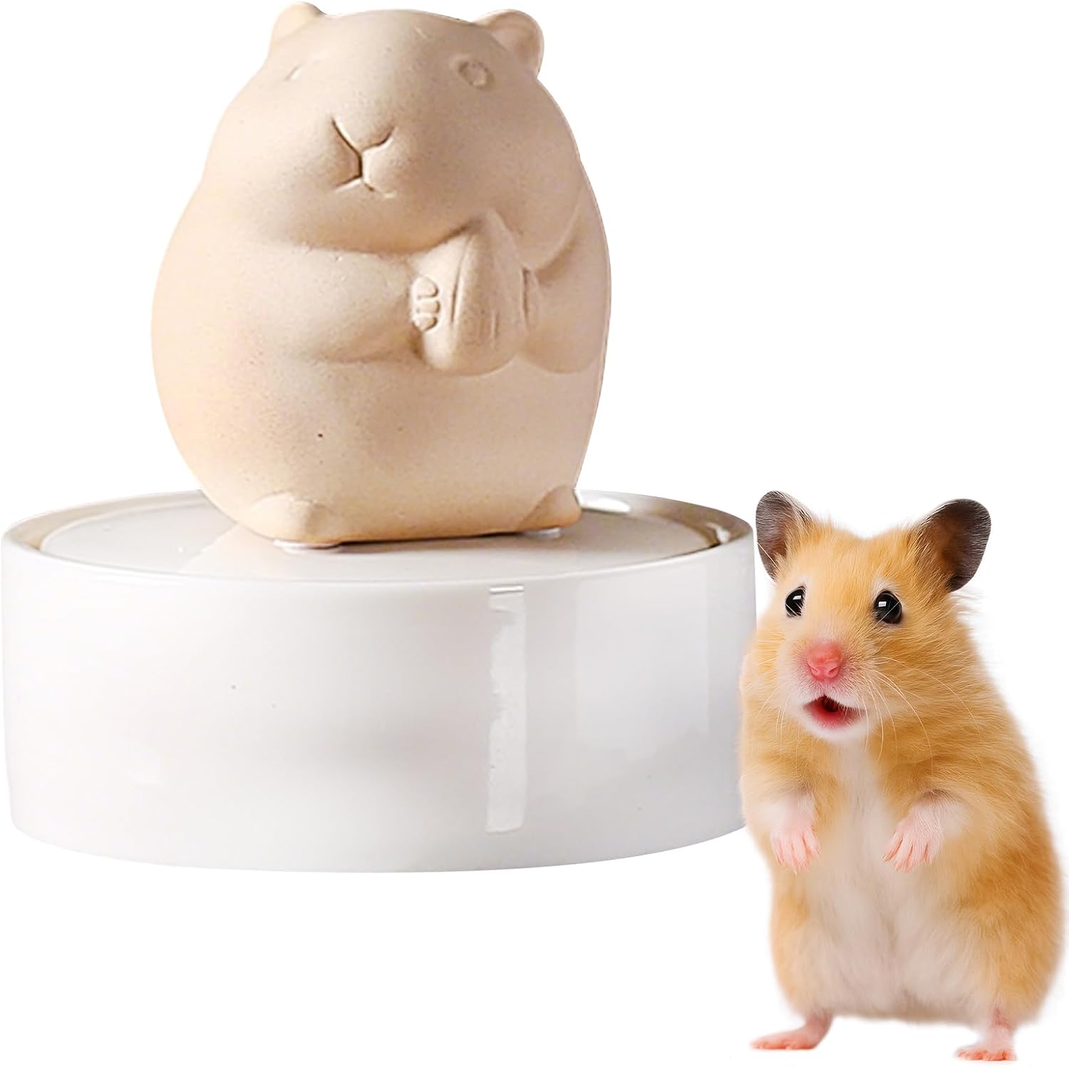 Ceramic Hamster Cremation Ash Keepsake Memorial Urn,Pet Loss Remembrance Urn for Hamster, Small Animal Ashes and Fur Storage Container (Beige, Medium, Seed)