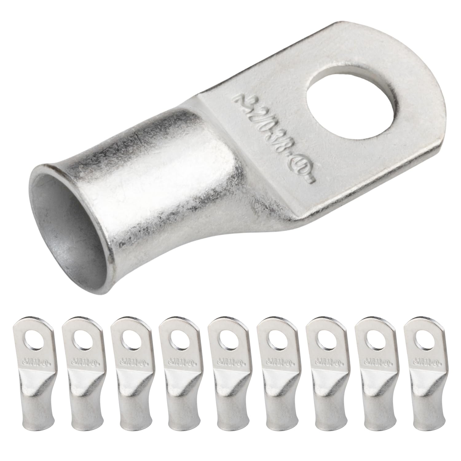 SELTERM 10pcs 2/0 AWG-3/8" Stud Tinned Copper Wire Lugs, Heavy Duty Battery Cable Ends,00 Gauge Ring Terminals, UL Battery Lugs Marine Grade Copper Eyelets Electrical Battery Terminal Connectors