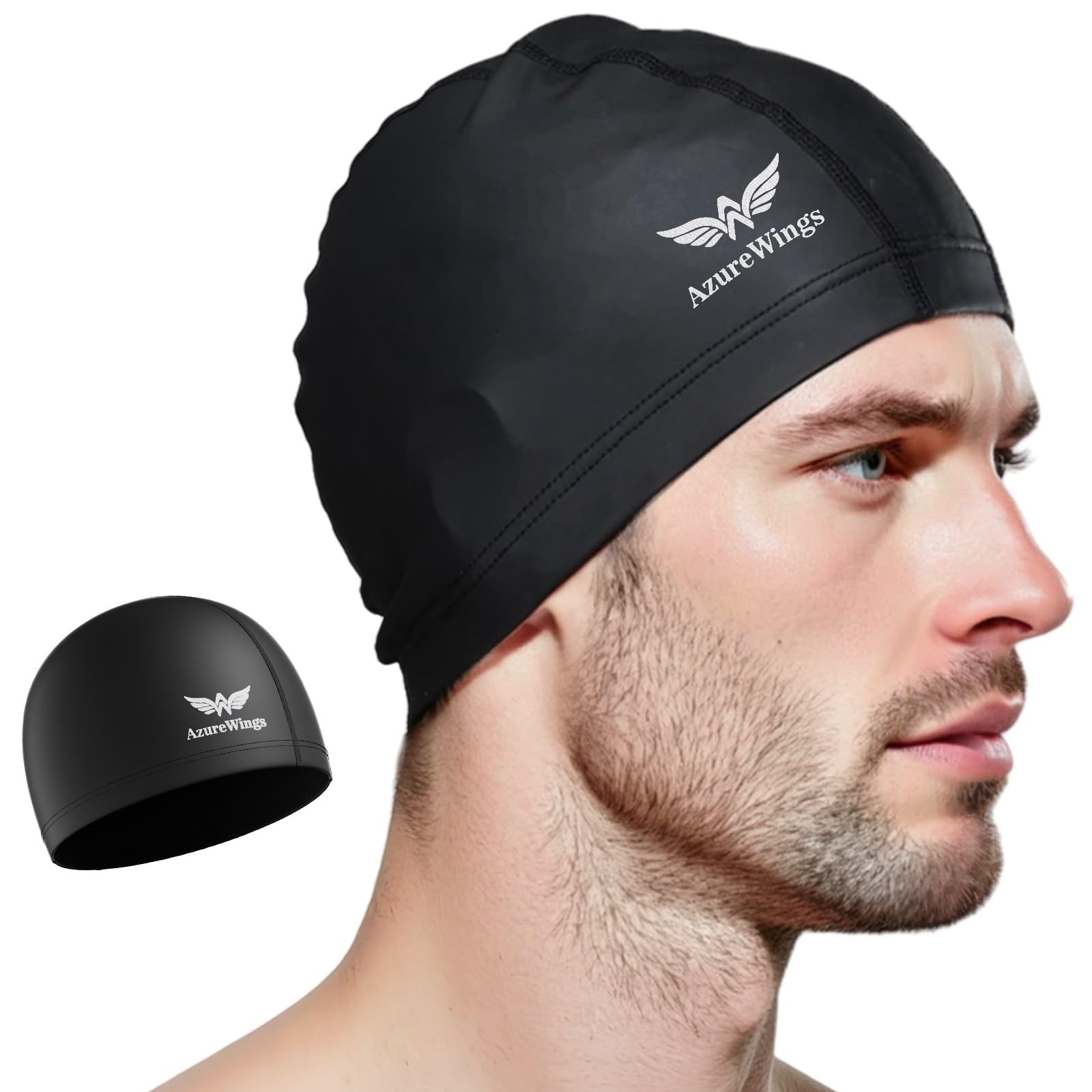 AzureWings Fabric Swim Cap for Adult Women Men Upgrade Silicone Waterproof Layer Lightweight and Comfortable High Stretch One