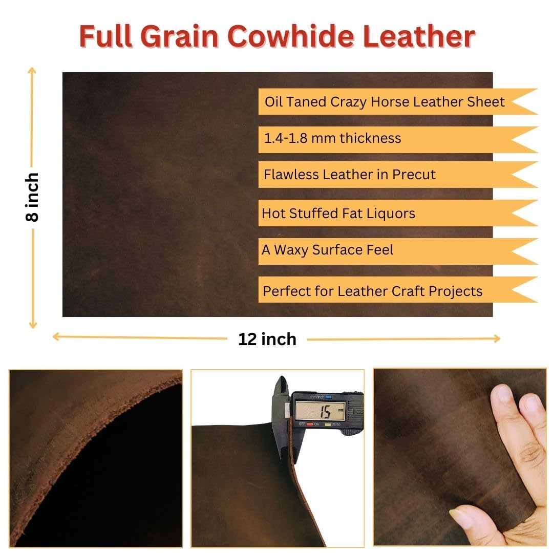 Real Leather Sheets, Rustic Brown Oil-tanned, 8" X 12" - Image 4