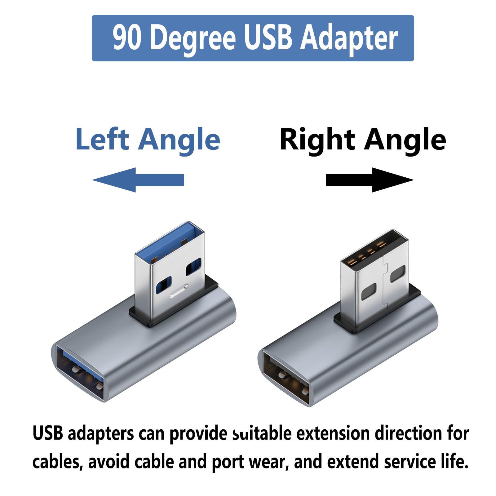 YUNKOZAND 90 Degree USB 3.1 Adapter,Right Angle USB A Male to Female Adapter for PC,Laptop,USB A Charger and More USB Devices (Left&Right?Up&Down)