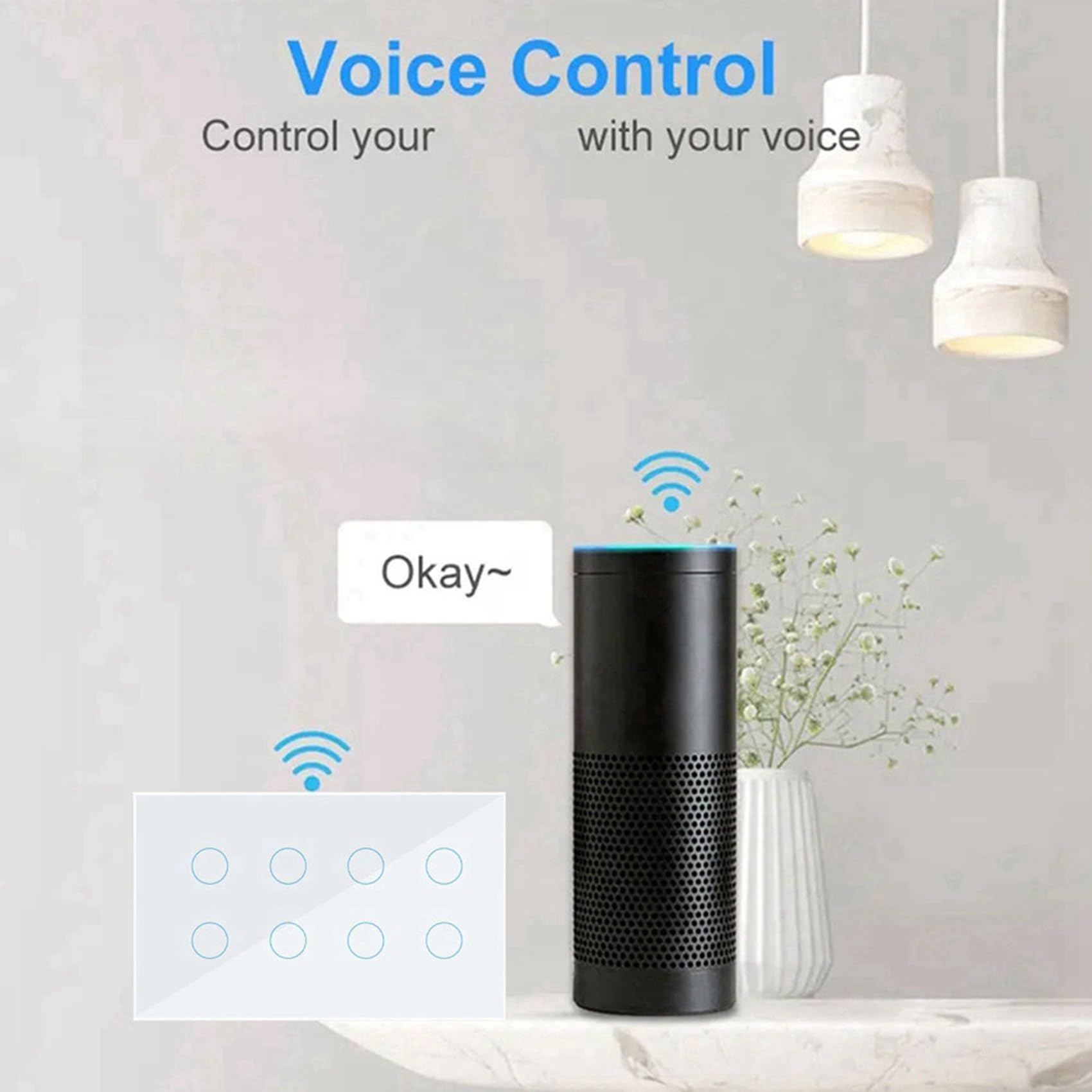 2X Interruptor de Pared con Luz TáCtil Inteligente WIFI, Panel de Cristal de 8 Entradas, Tuya Smart Life para y Home, Color
