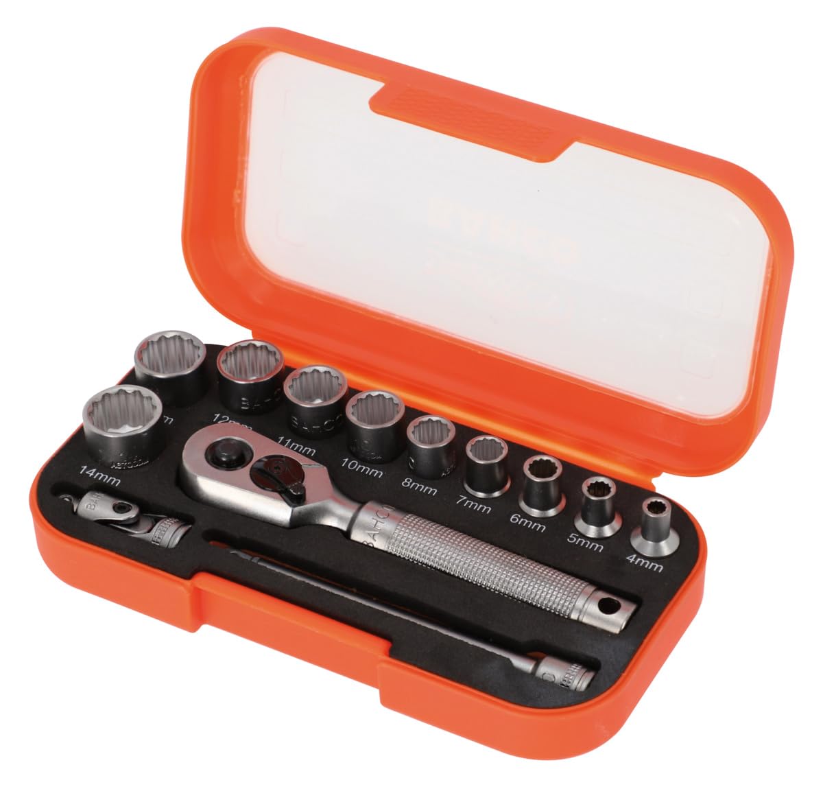 Bahco Jeu de douilles 13 pièces - Entraînement 1/4" | Acier au chrome vanadium | Kit d'outils professionnels avec cliquet et douilles | Design compact emballé pour le bricolage, l'automobile et