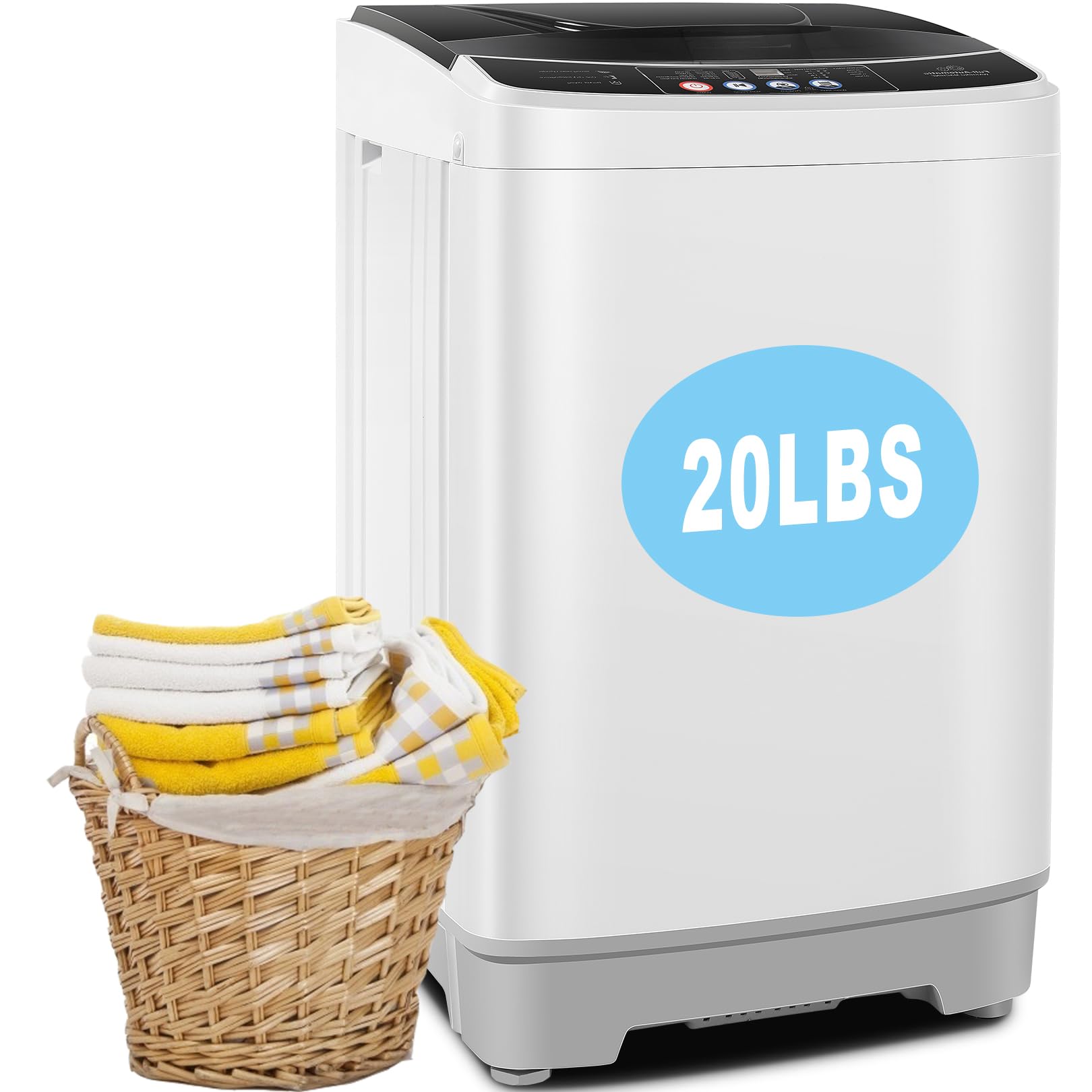 Lavadora portátil Nictemaw de 20 libras, 2,8 pies cúbicos, lavadora y secadora combinadas con bomba de drenaje, 10 programas, 8 niveles de agua, lavadora compacta para el hogar, apartamento, RV, dormitorios.