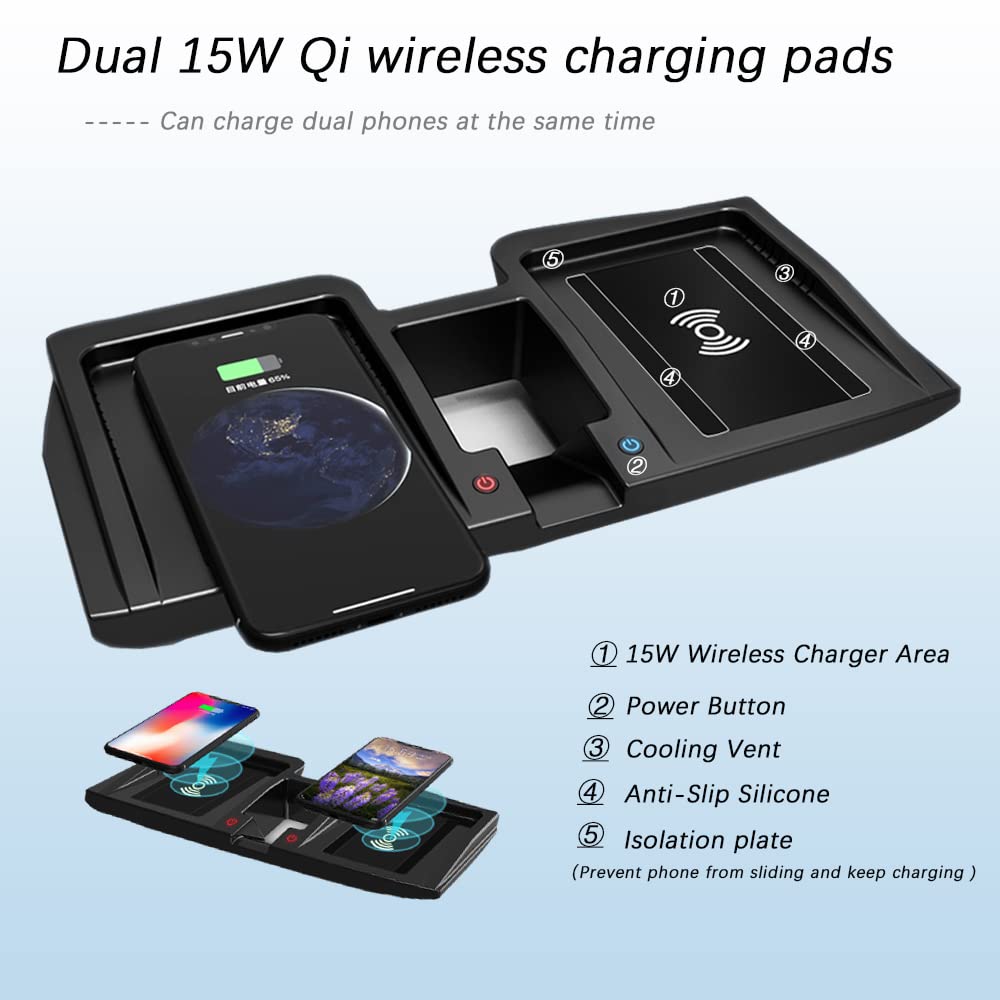ZChan Toyota Highlander 2023-2020 Wireless Car Charger,Multiple Phones Owner Friendly,15W Dual Wireless Charging Panels can be Charged Through Phone Case,Wireless Charger for Car Apply to Qi Phones