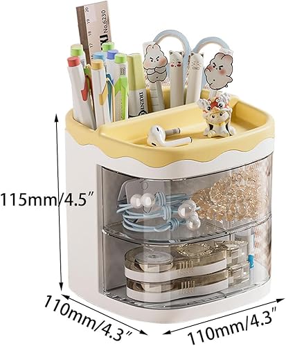 Miniatura 9 de Portalápices, organizador de bolígrafos, soporte para lápices para escritorio, organizador de escritorio con cajón para la escuela, el hogar,