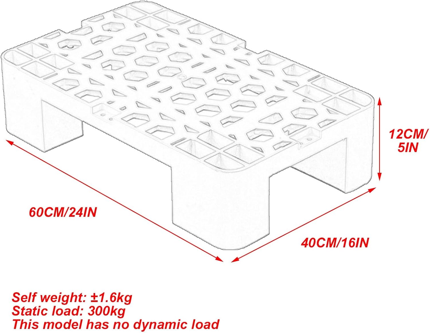 2 Pcs Plastic Pallets for Basement Storage, Plastic Grate, Increased Base, Grid Design, Bottom Reinforcing Ribs, High Compressive Strength(40x60x12CM/16x24x5IN)