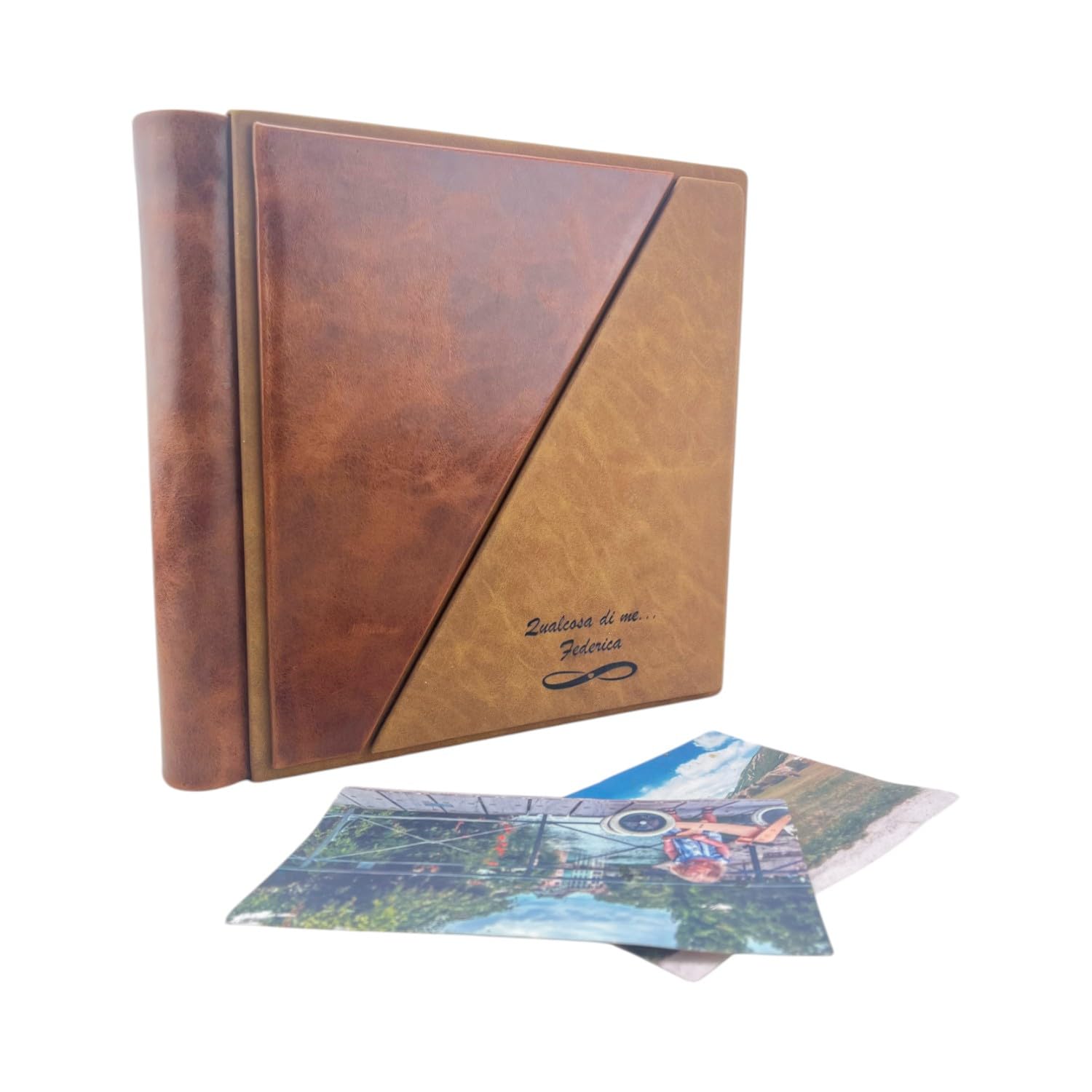 Album Fotografico Artigianale -Diago Cuoio- in Vero Cuoio e simil Nabuk, Personalizza incisione, classico con velina,Matrimonio,Compleanno,Regalo,Wedding,Anniversario (Te Liscio/Te, Inciso)