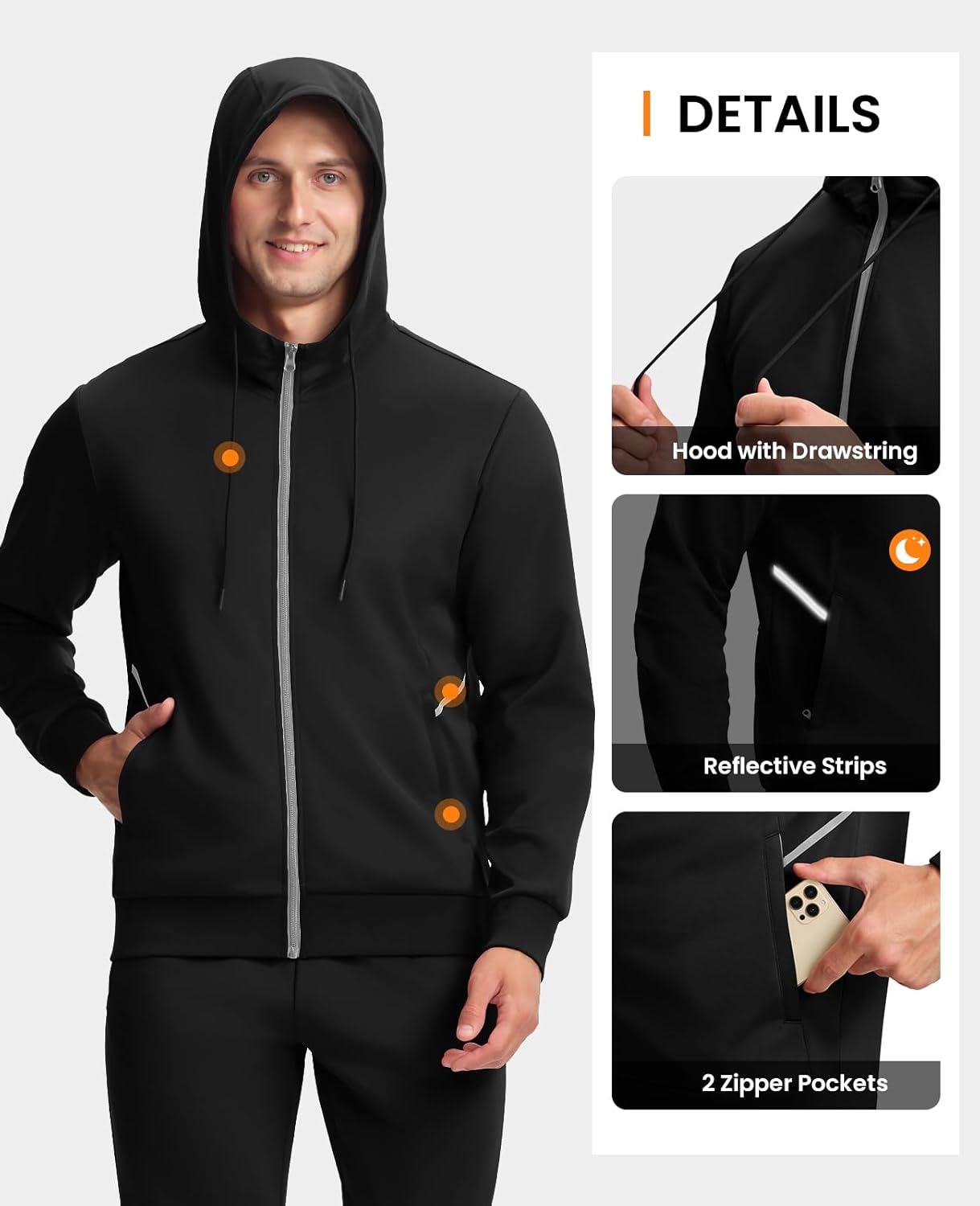Rdruko Men's Track Suits Sweatsuits Hooded 2 Piece Set Full Zip Running Jogging Sweat Track Suit with Zipper Pockets - Image 4