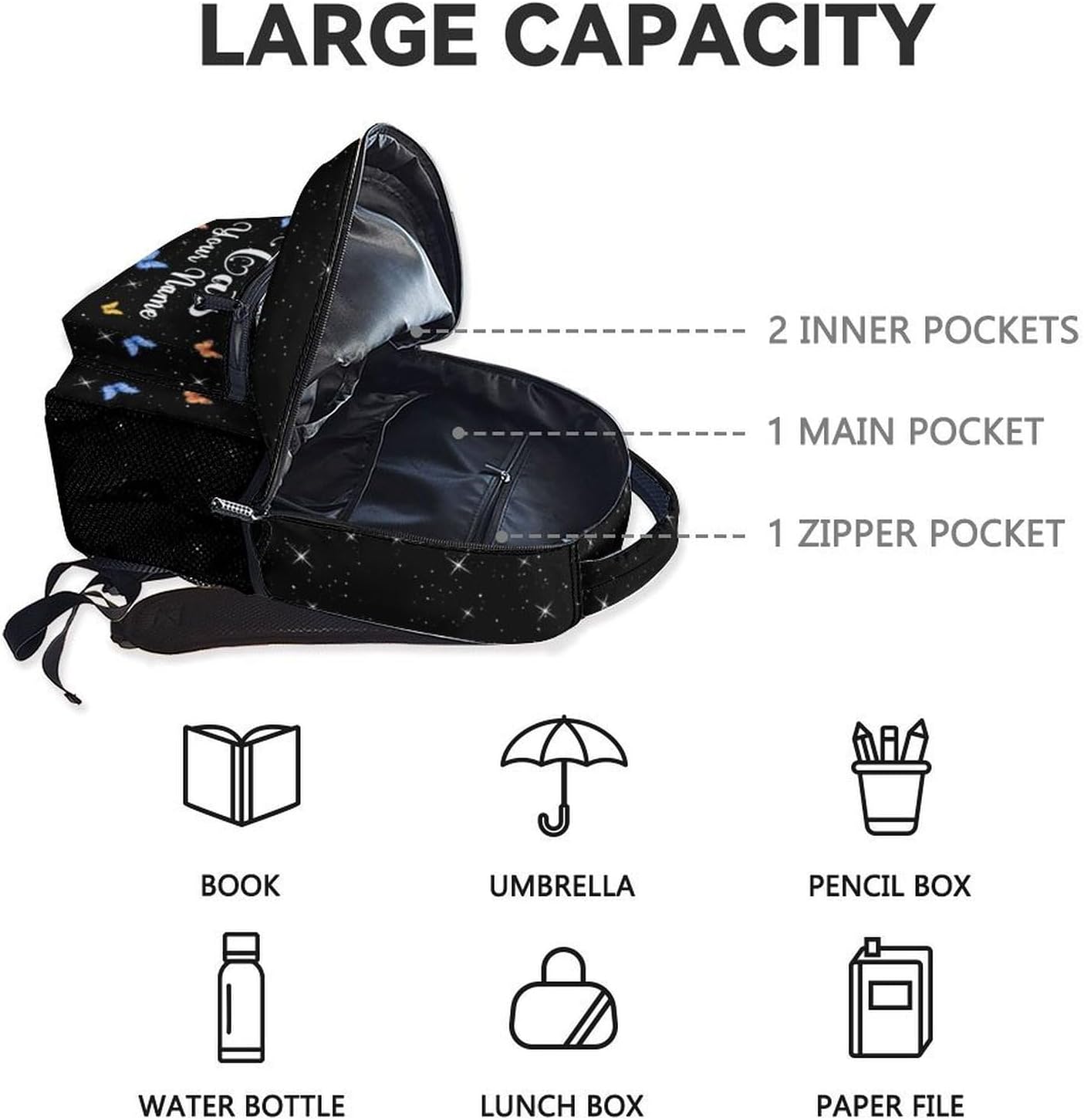 Custom Kids Backpack for Preschool - 17 Inch Large Capacity Cat Backpacks for Girls - Durable Bookbag for Kindergarten