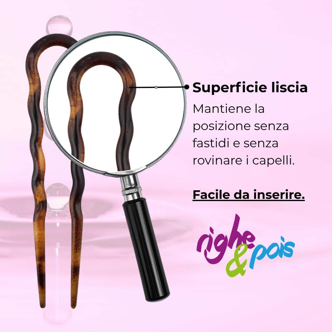 Righe e Pois 6 Forcine Per Capelli CM 07 Marrone Tartarugato - PEZZI 6 - Fermacapelli MADE IN ITALY, 6 Forcelle Capelli Classiche e Ondulate in Acetato di Cellulosa - set da 6