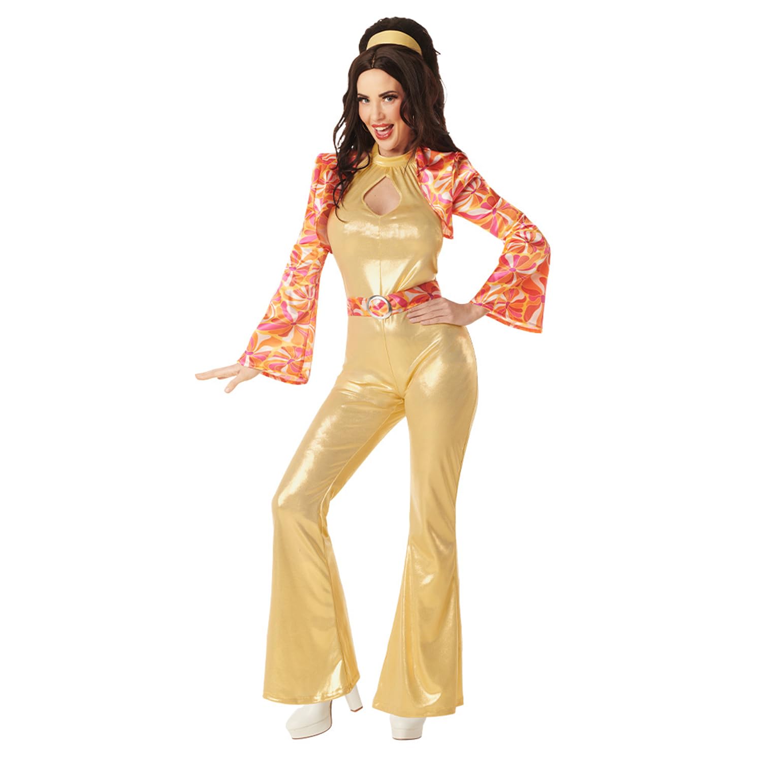 Boland - Funky Queen Costume, 70s Disco Jumpsuit with Headband, Vest and Belt for Carnival and Theme Party