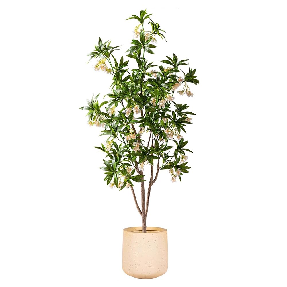 SWENEEN 180Cm High Artificial Water Stone Banyan Tree,Indoor Artificial Tree Potted Plant With Realistic Artificial Flowers,Decorative Green Artificial Tree,Tall Simulation Plant,D High 180cm