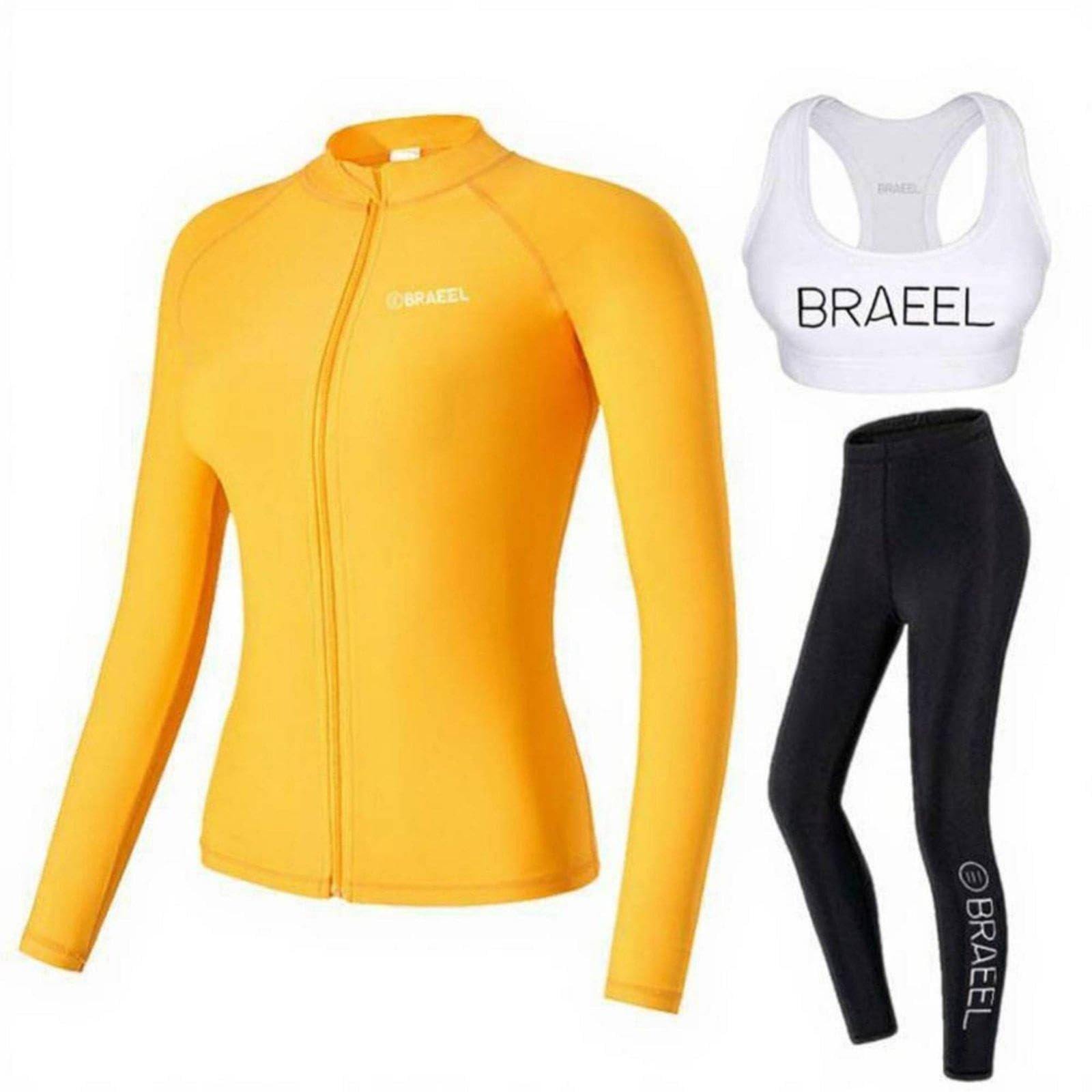 Women's Split Swimsuit, Sun Protection Rash Guard, Long Sleeve, Long Pants, Quick Dry Fit, Diving, Surfing Lemon Yellow XXL-image-27
