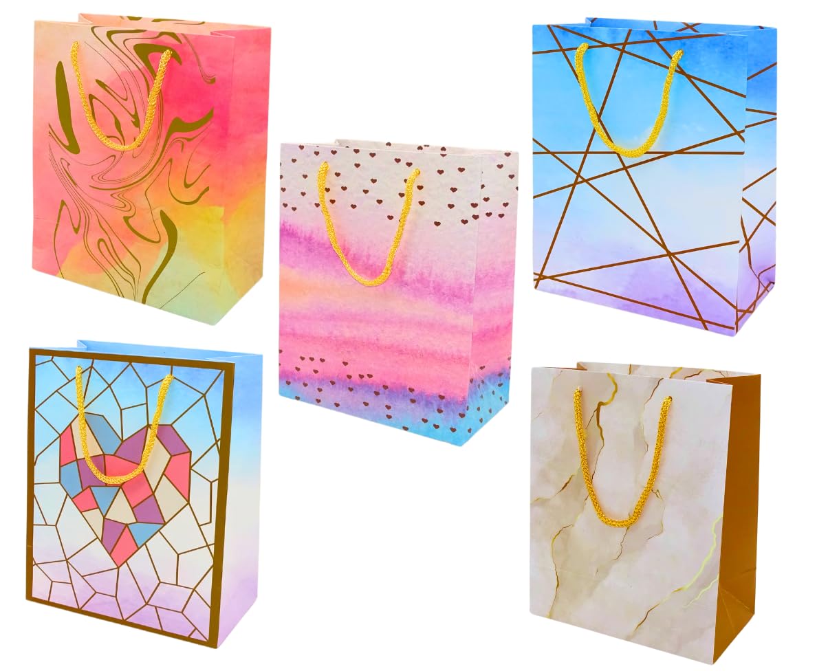 RanGit Bhumi Paper Gift Bags-7X8.5X3.75 Inch Multicolored Designed Paper Return Gift Bags, Small Paper Carry Bags, Paper Gift Covers (Pack of 10) (B0CRMZGMLB) Amazon Price History, Amazon Price Tracker