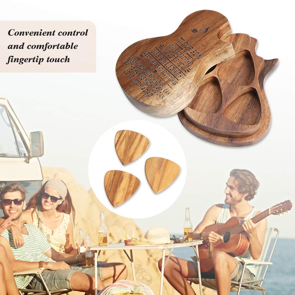 Spersonalizowane drewniane kostki do gitary z etui, 3 szt. kostek gitarowych i etui grawerowany prezent do akustycznej elektrycznej gitary basowej ukulele praktyczne części instrumentu