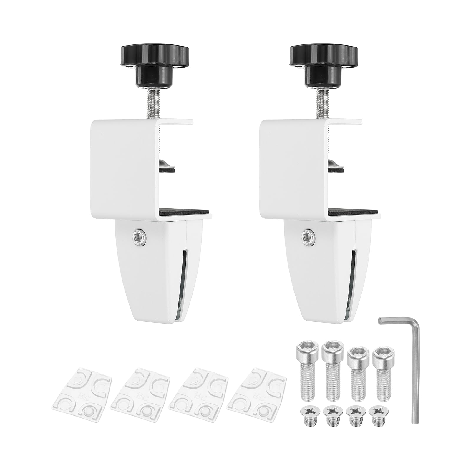 PATIKIL 2 Pcs 1/8" to 1/2" Adjustable Desk Divider Partition Clips, Aluminum Sneeze Guard Support Clamps Desktop Divider Clips for Offices Stores, Counter Privacy Panel,White