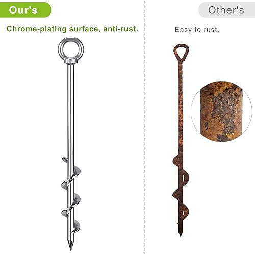 Miniatura 5 de SELEWARE Juego de 4 estacas de camping resistentes para exteriores, juego de 4 anclajes para cama elástica, estacas de amarre para perros, barra