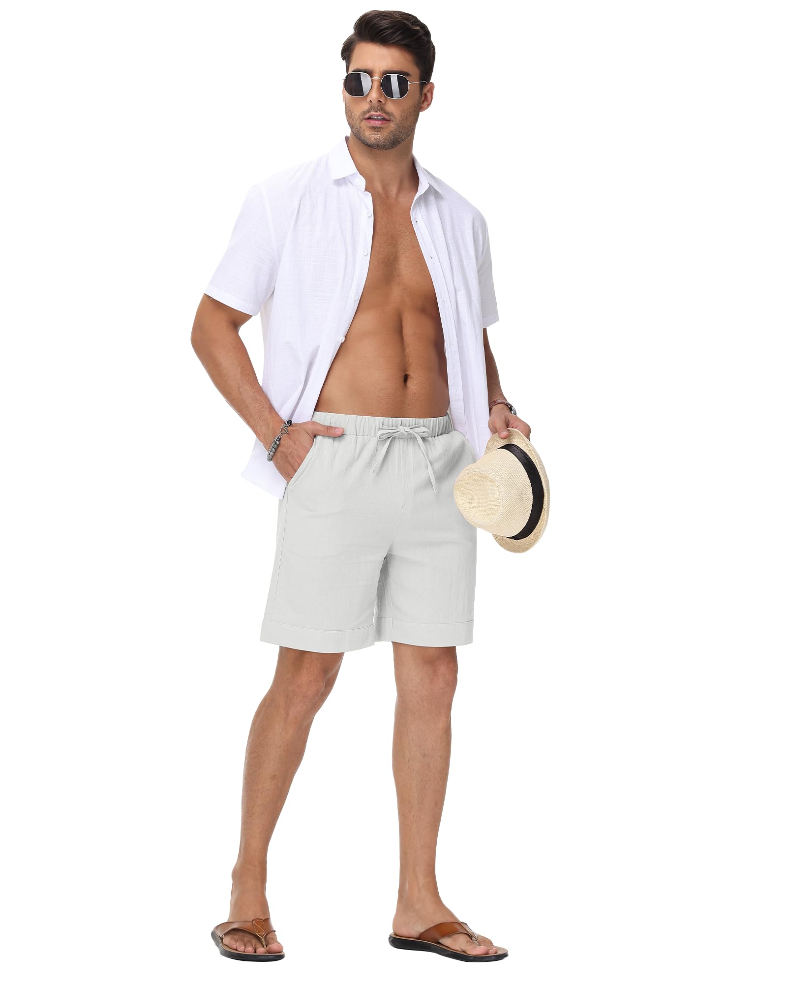 LVCBL Short d'été léger et aéré pour Homme - Coupe Ample - Coupe Ample - Pantalon Court de Loisirs