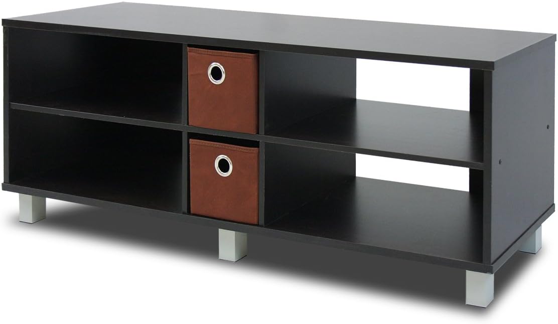 FurinnoTV Entertainment Center with 2 Bin Drawers, Wood, Espresso/Brown, one Size