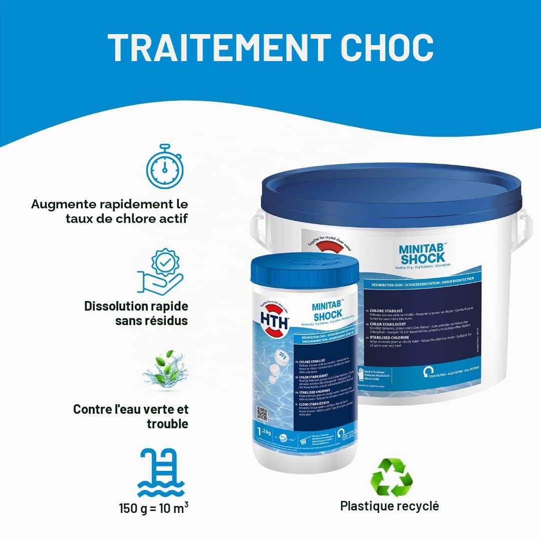 HTH MINITAB Shock Tablettes de chlore pour piscine 20 g 5 kg