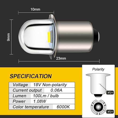 Miniatura 4 de Ruiandsion Bombilla LED P13.5S con base de 18 V, bombillas LED blancas de repuesto para linterna, antorcha, no polaridad no regulable (paquete de 5)