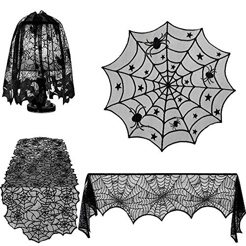 Halloween Spinneweb Open Haard Sjaal Cover Kant SpiderWeb Mantel Runner Open Haard Cover Feestartikelen Tafelkleed Raam Deur Decoraties Feestartikelen 3 STUKS