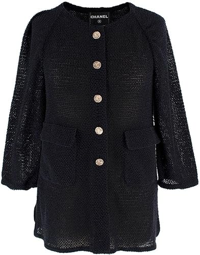 Chanel Chaqueta tweed de algodón negro de segunda mano