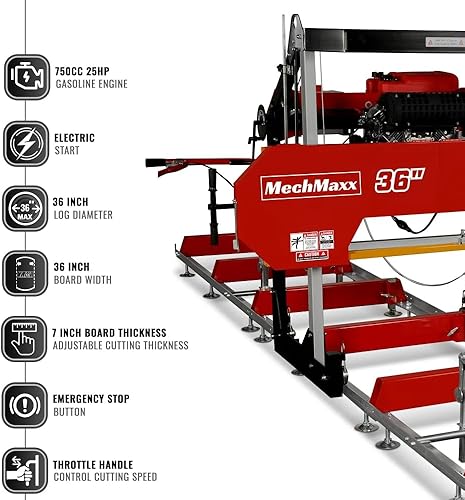 Aserradero portátil MAX de 36 pulgadas, motor de potencia a gas gemelo ZONSEN 25HP 750cc V-Twin, ancho de tablero de 35 pulgadas, longitud de pista