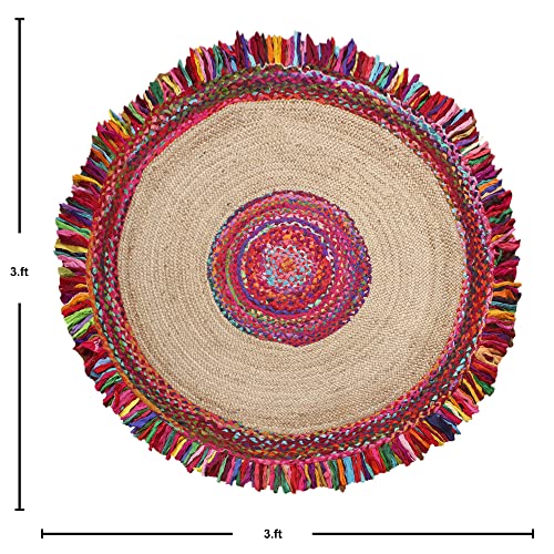 Tapis rond multicolore en coton et jute bohème Collection Circle - 3