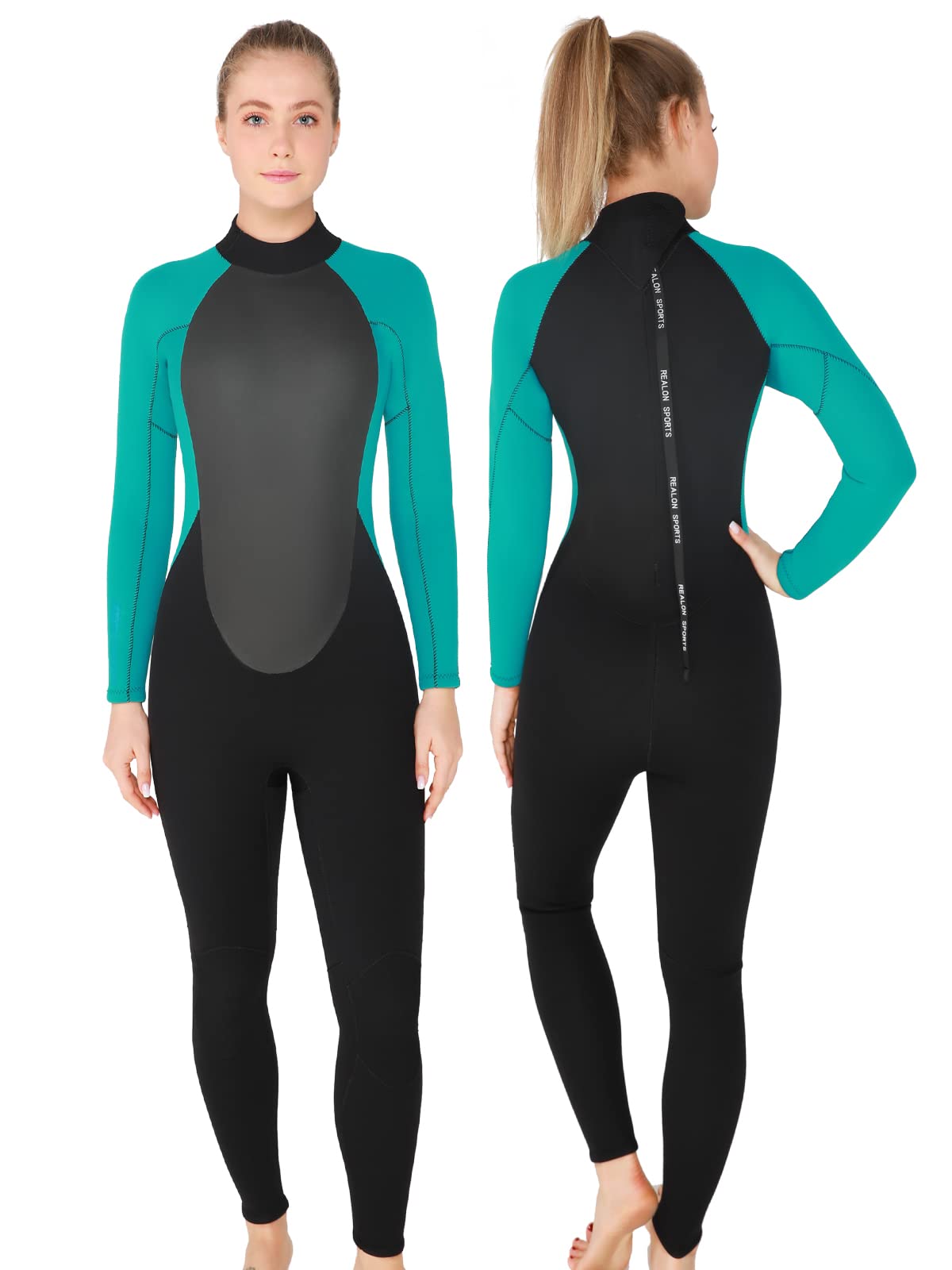 Photo 1 of REALON Full Wetsuit Mens Womens 4/3mm Neoprene Diving Scuba Triathlon Wet Suits Cold Water Keep Warm Back Zipper Long Sleeve Thermal Swimsuit