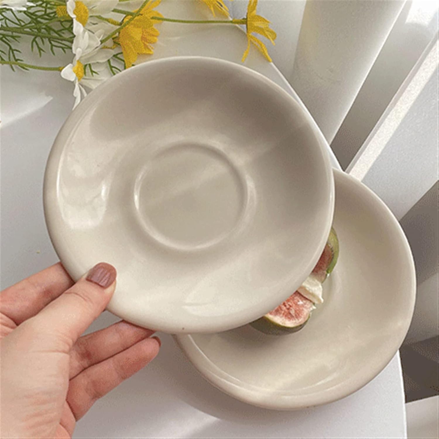 Dessert Plates Cream White Dining Plate Household Small Dining Plate Restaurant Cafe Dessert Plate Fruit Plate Breakfast Plate Round Small Deep Plate Pasta Plates Salad Plates
