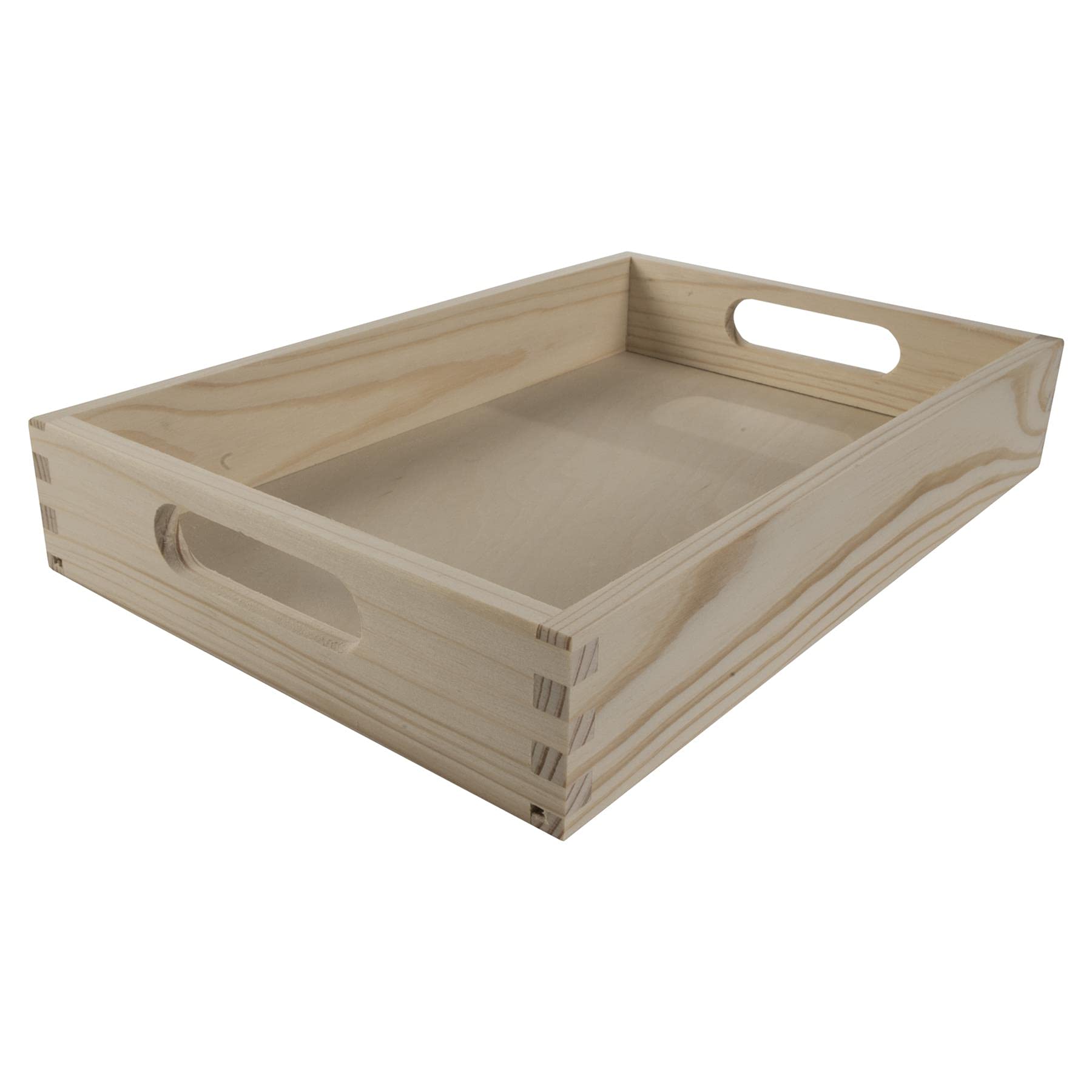 WooDeeDoo Small Wooden Serving Tray with Handles – Natural Unfinished Pine, 30 x 20 x 5 cm – Rustic Tray for Serving Food, Drinks, Snacks, Kitchen, Coffee Table, Breakfast or Decorative Use