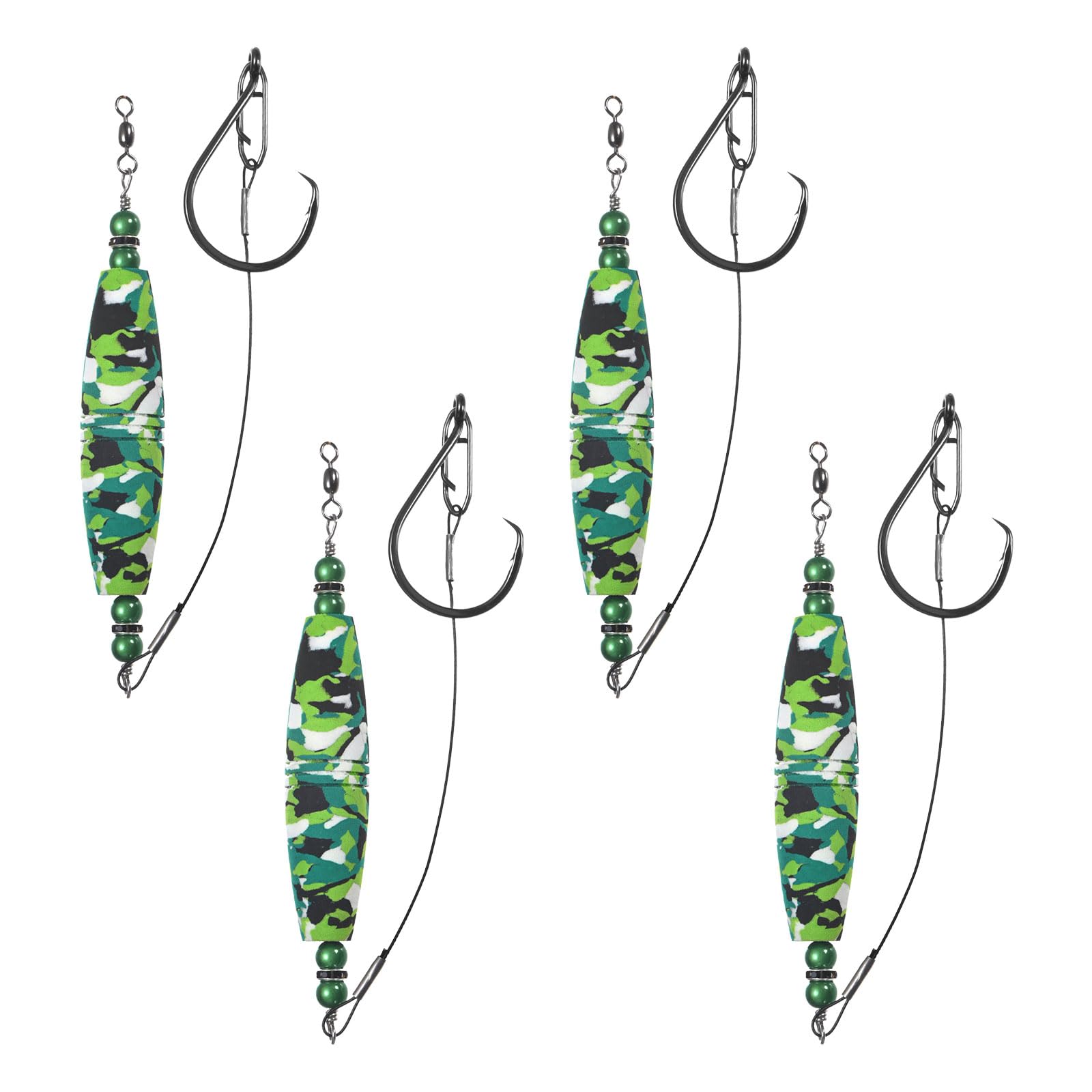 M METERXITY 4-Pack Catfish Float Rigs, 3 Inch EVA Buoyancy Foam Fishing Bobbers Popping with Swivel and Hooks for Streams/Lake/River Fishing, Floats Rattling Cork Catfish Gear [Green]