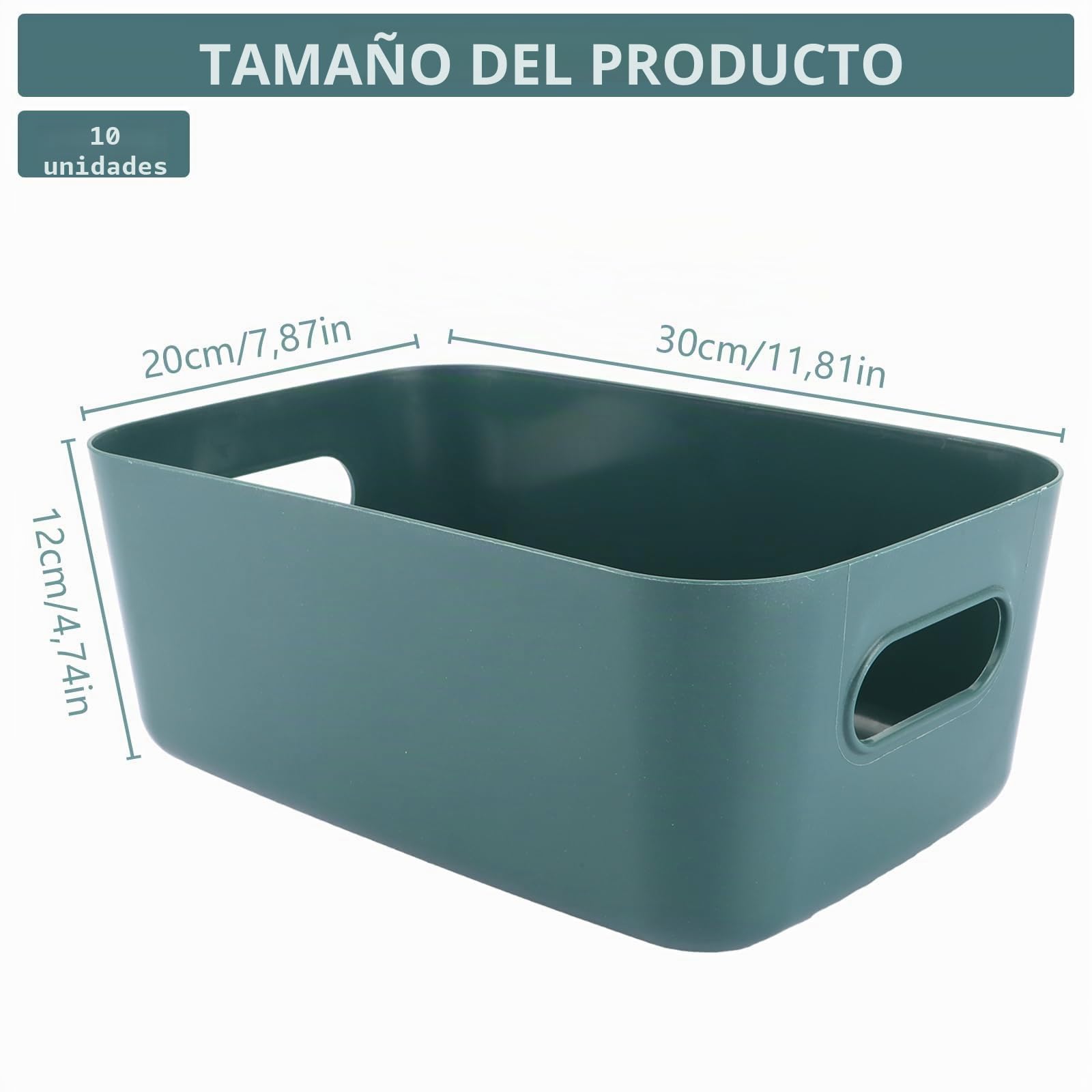 YAYODS Juego de 10 Cajas de Almacenaje de Plástico con Asas (30x20x12cm), Cestas Organizadoras Apilables para Armarios, Cocina, Baño y Oficina - Azul Marino Moderno