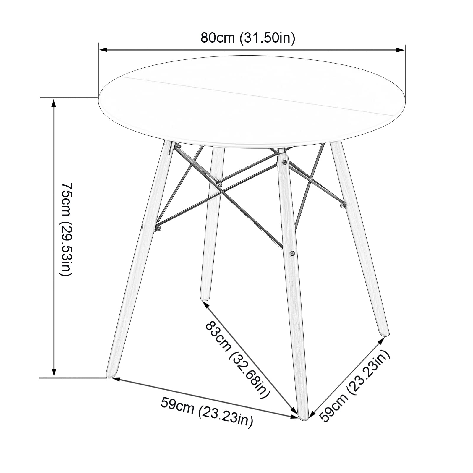 Ensemble de Salle à Manger Ronde avec 4 Chaises pour Salon, Cuisine, Bureau (Table Noire + Chaises Blanches)
