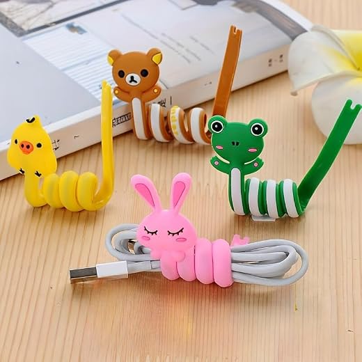 6pcs Cute Animal Cable Organizers Flexible Silicone Cord Winders Desk Wire Management