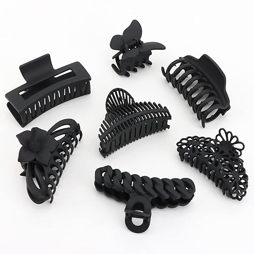 Miniatura 7 de Pinzas para el cabello, 7 estilos de pinzas negras para mujer, diferentes pinzas de garra medianas, pequeñas, grandes