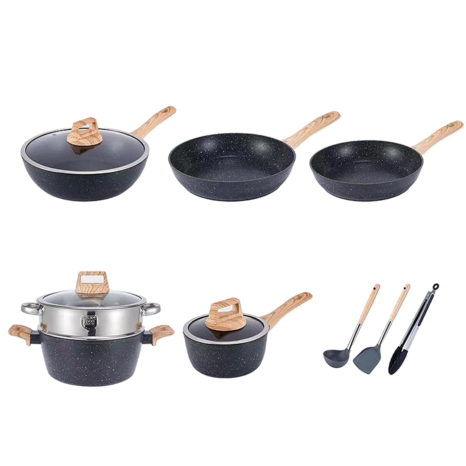 Yosoo Health Gear Zestaw naczyń Kuchennych, Aluminiowe Garnki z powłoką nieprzywierającą Zestaw Patelni z Patelnią Rondelki Patelnia do Smażenia z pokrywką, Równomierne Ogrzewanie do Gotowania w