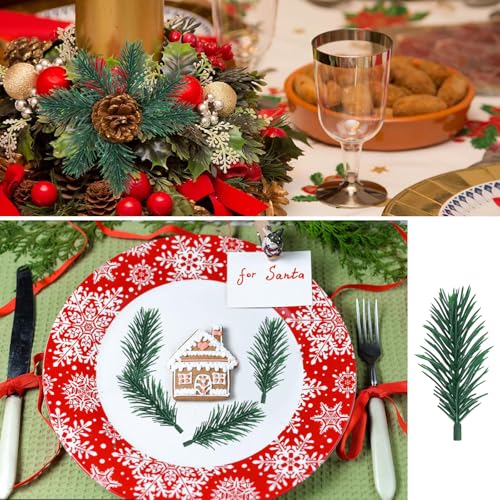 50 Stück Künstliche Tannenzweige, 6 cm Lang Tannenzweige Künstlich wie Echt, Grüne Pflanzen Adventskranz Deko DIY, Streudeko Weihnachten basteln für Girlande, Kranz und Weihnachtsverzierung