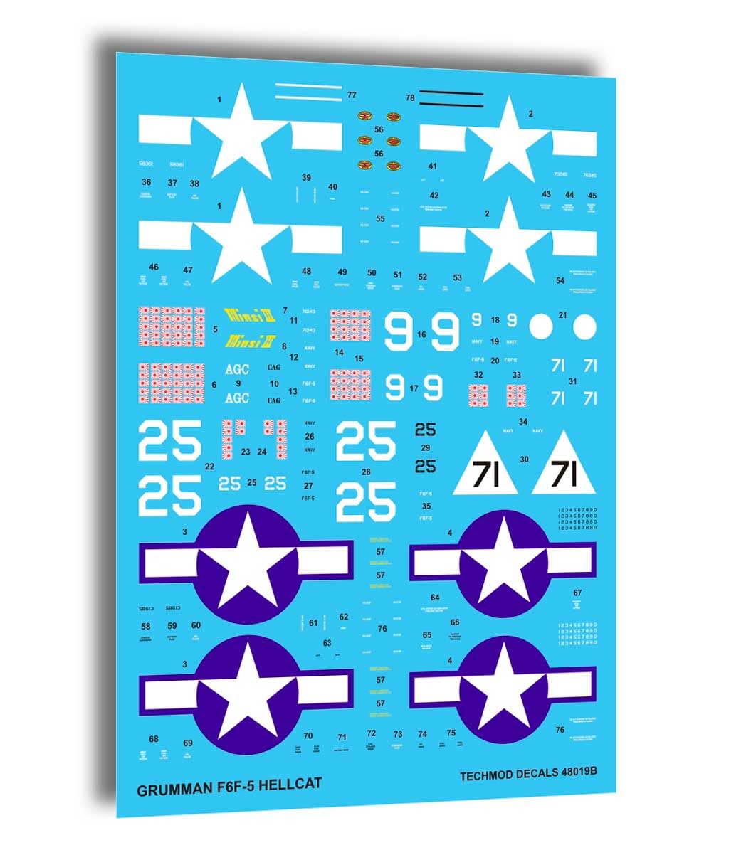 Techmod 48019 1/48 Grumman F6F-5 Hellcat 1944 Fighter Aircraft Wet Decal WWII