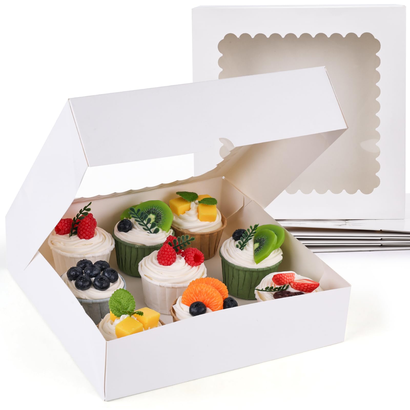 VGOODALL7PCS Pie Boxes, 10x10x2.5Inches Donut Boxes White Bakery Boxes with Window for Pies Donuts Cookies Muffins Chocolates Party Valentine's Day