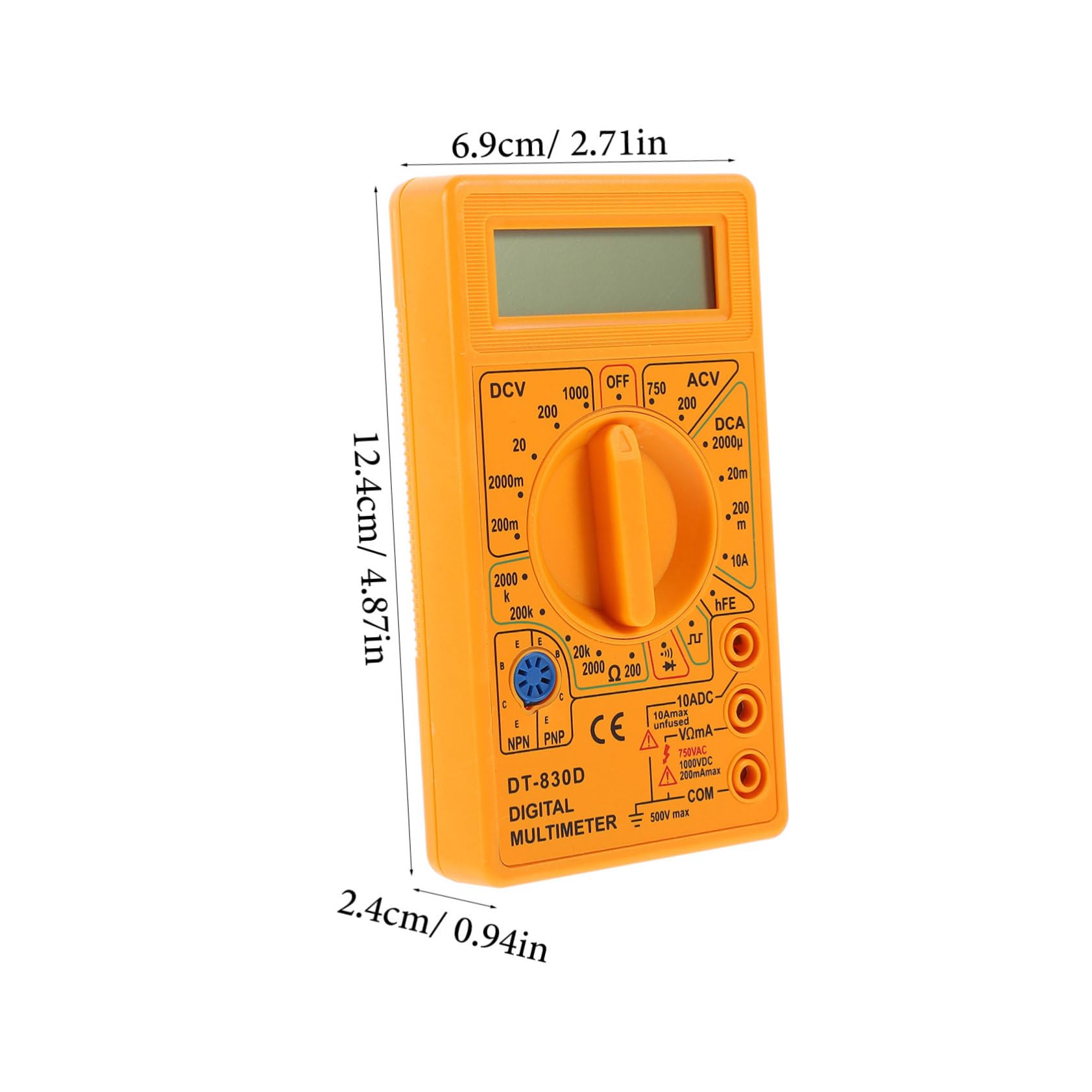 ULTECHNOVO 3pezzi Multimetro Digitale Lcd Con Tester Di Continuità e Prolunga Portatile e Facile Da Usare Misuratore Di Volt Ampere e Ohm Protezione Da Sovraccarico Giallo
