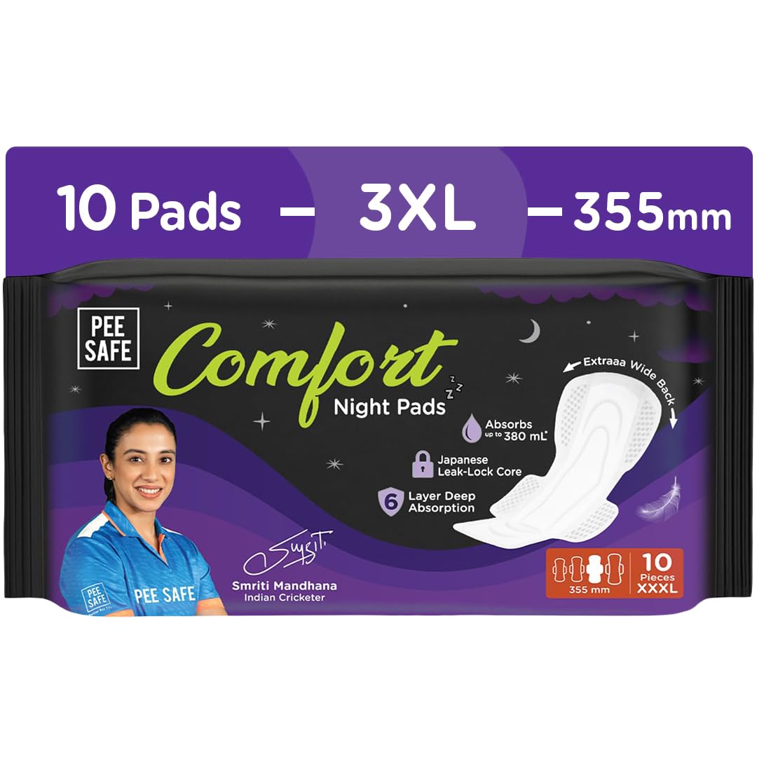 Pee Safe Comfort All Night Pads | 10 XXXL Pads - 355mm | Extra Wide Back with Dual Wings | 6 Layer Deep Absorption | Japanese Leak-Lock Technology | Overnight Leak Free Protection | Extra Long-image-29