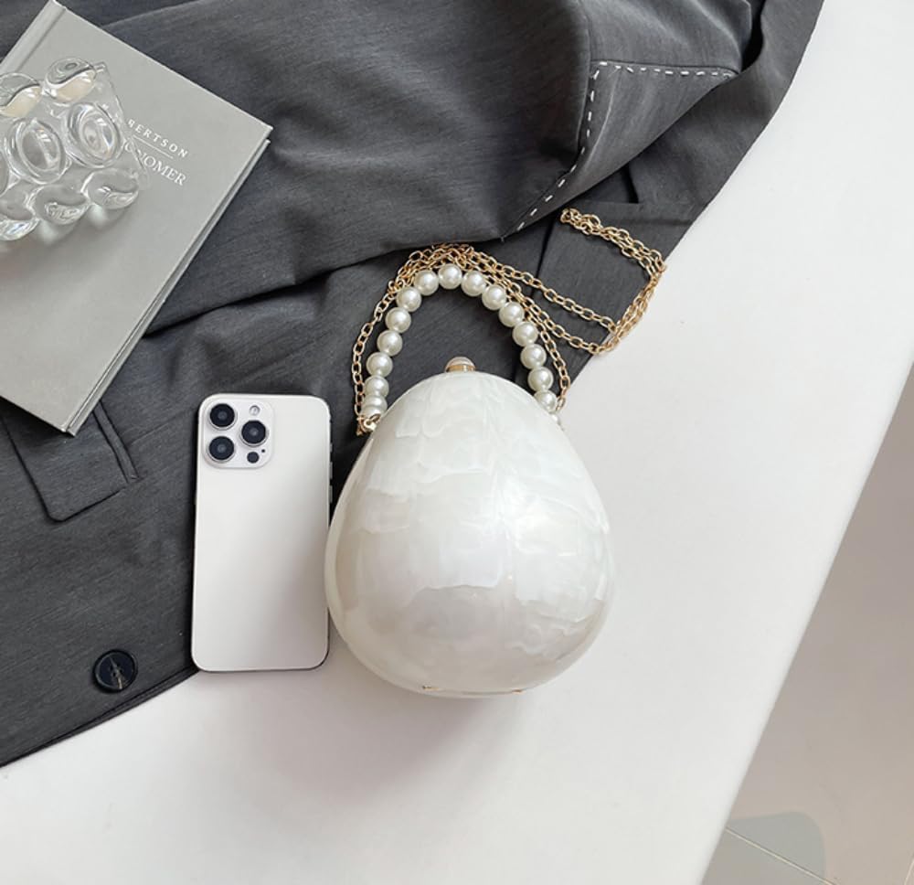 Women Acrylic Egg Shaped Evening Bag Sparkly Clutch Purse Trendy Marble Handbag Shoulder Bags for Party Cocktail