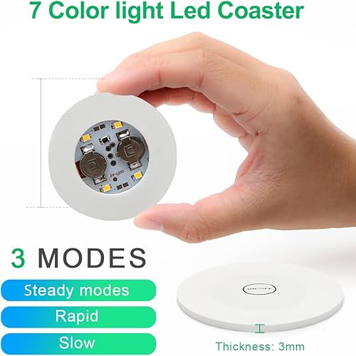 Miniatura 10 de AHIER Posavasos LED, 12 posavasos LED para bebidas, perfectos para fiestas, bodas, bares (blanco)