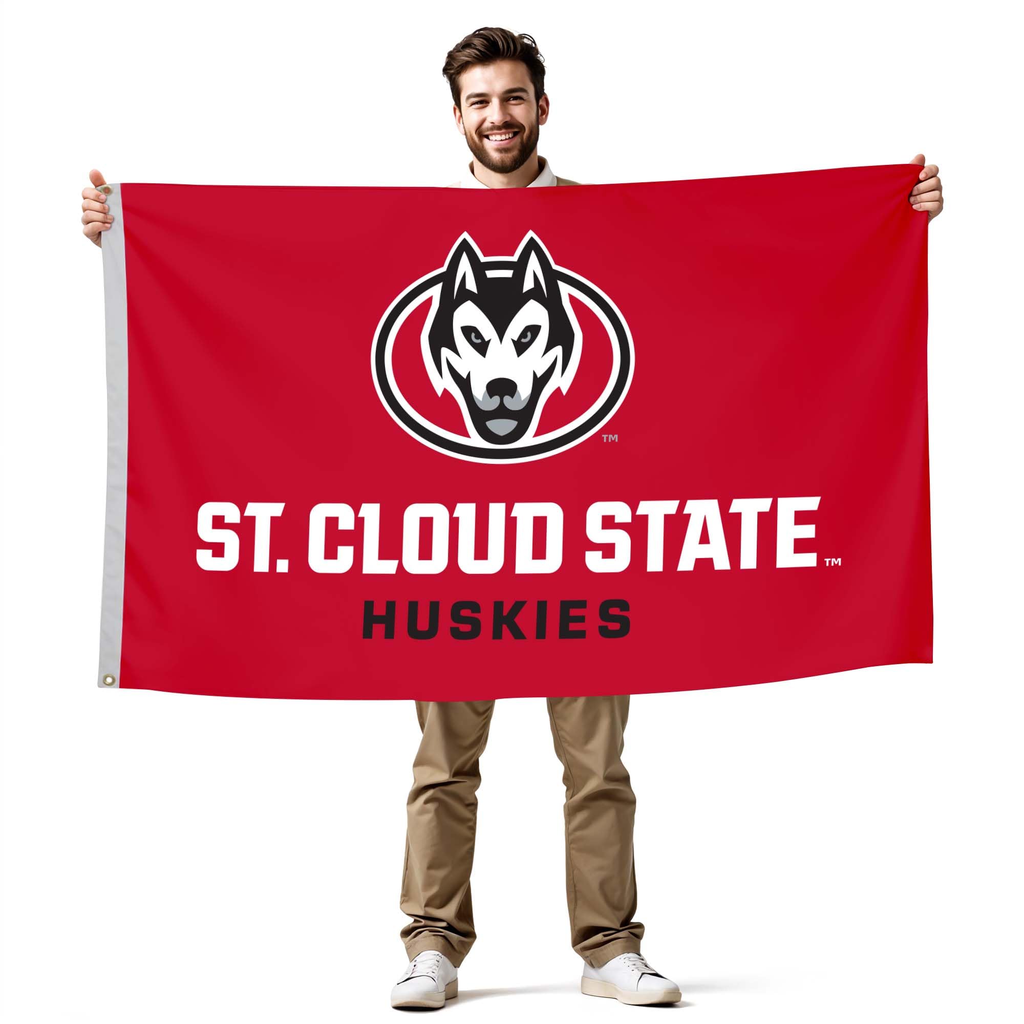 St. Cloud State Huskies College Sports Printed Flag - NCAA Licensed - Nylon - School Banner (Red, White) (3' x 5')