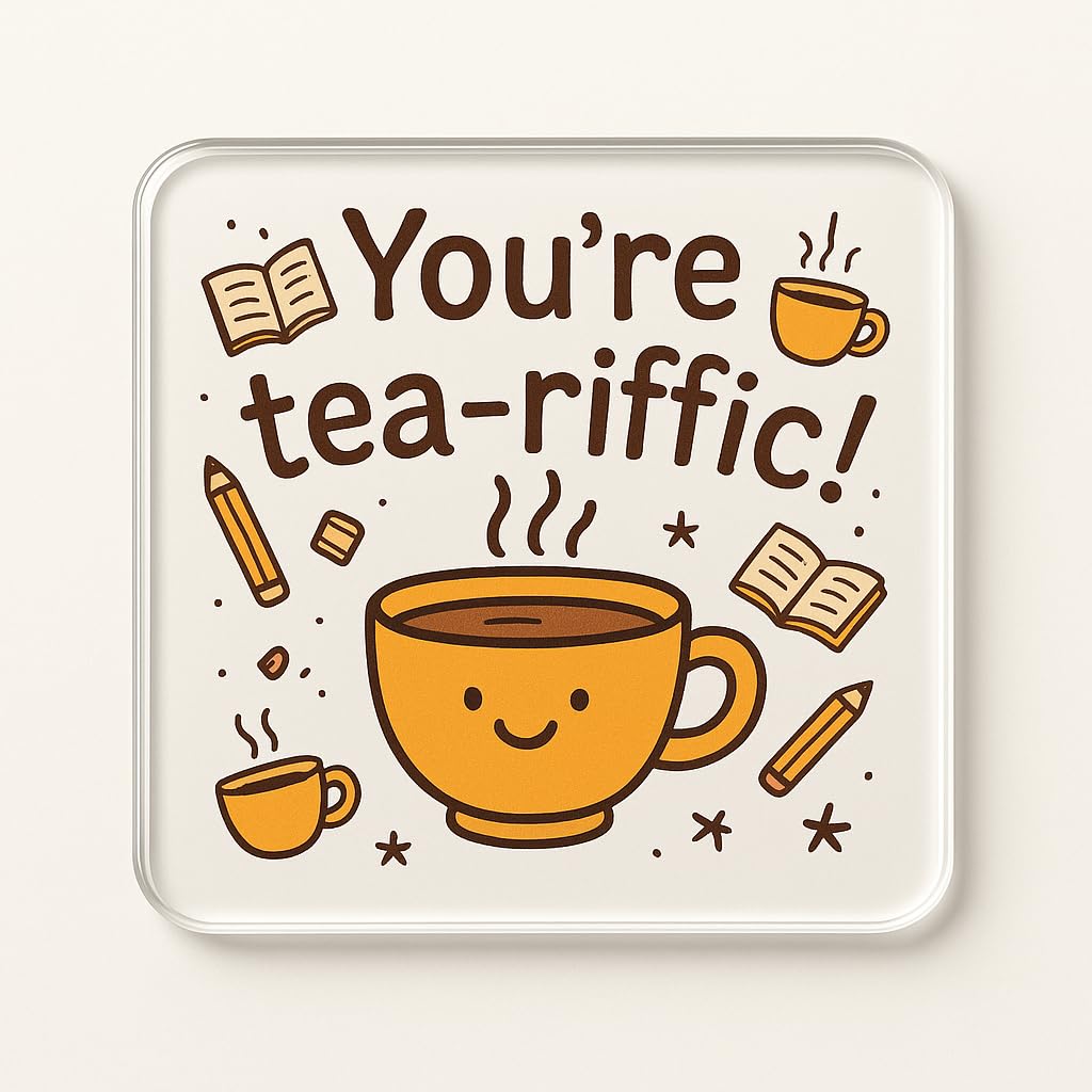 Whimsical Acrylic Coaster Gift for Teachers - Funny Doodle Illustration for Classroom or Teacher's Lounge - Unique End of Term Present
