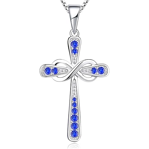 YL 925 Sterling Silver Cross Necklace for Women Halo Infinity Pendant Birthstone Jewelry for Mom