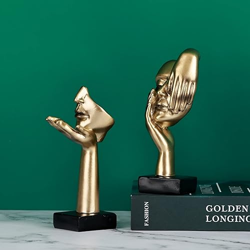 Miniatura 6 de oliruim 2 piezas de estatua de pensador, escultura de arte abstracto negro dorado, decoración moderna del hogar, decoración de escritorio, regalo de